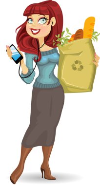 Pretty woman with the health food package and phone clipart