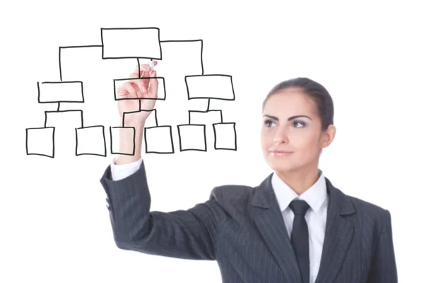 stock image Young businesswoman with an empty diagram