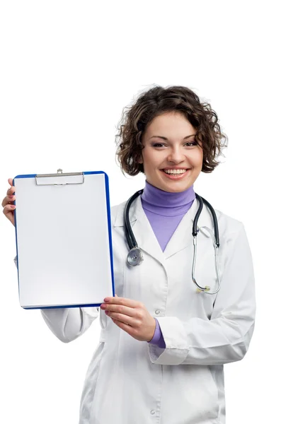Médico mostrando pasta com espaço de cópia para texto — Fotografia de Stock