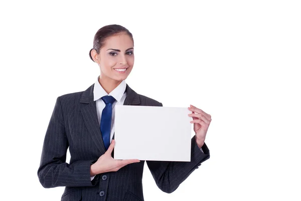 Young businesswoman pointing into empty — Stock Photo, Image