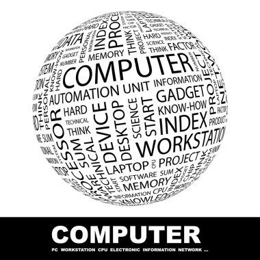 COMPUTER. Globe with different association terms. clipart