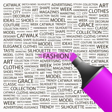 FASHION. Highlighter over background with different association terms. clipart