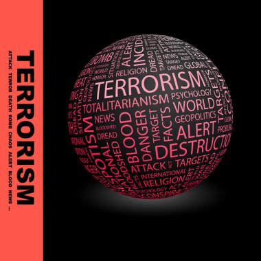 TERRORISM. Globe with different association terms. clipart