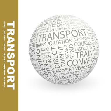 TRANSPORT. Globe with different association terms. clipart