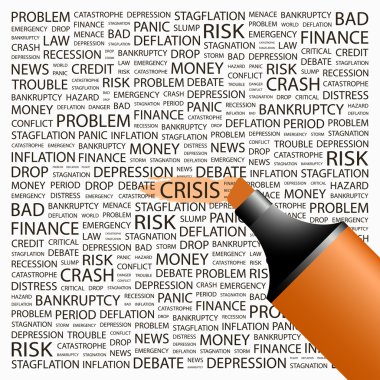 CRISIS. Highlighter over background with different association terms. clipart