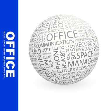 OFFICE. Globe with different association terms. clipart