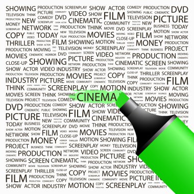 CINEMA. Highlighter over background with different association terms. clipart