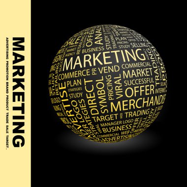 MARKETING. Globe with different association terms. clipart