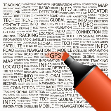 GPS. Highlighter over background with different association terms. clipart