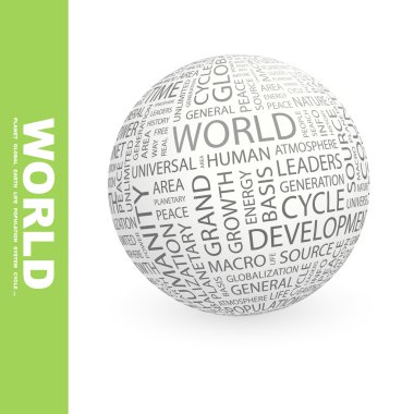 WORLD. Globe with different association terms. clipart