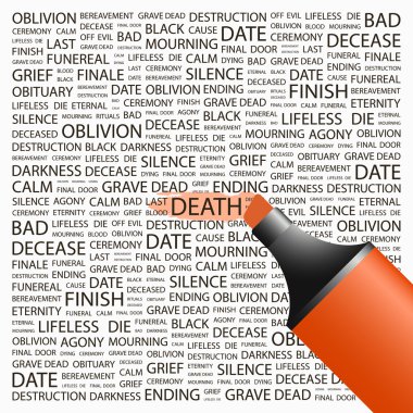 DEATH. Highlighter over background with different association terms. clipart