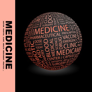 MEDICINE. Globe with different association terms. clipart