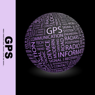 GPS. Globe with different association terms. clipart