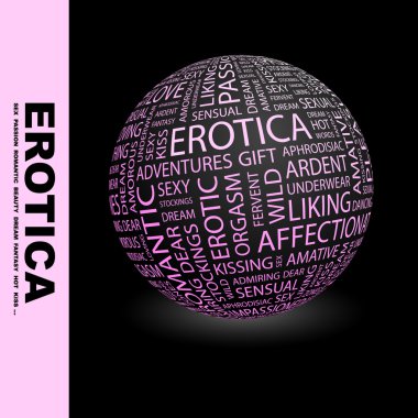 EROTICA. Globe with different association terms. clipart