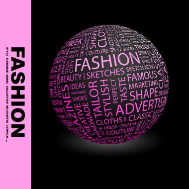 FASHION. Globe with different association terms. clipart