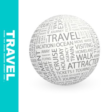 TRAVEL. Globe with different association terms. clipart