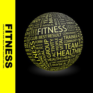 FITNESS. Globe with different association terms. clipart