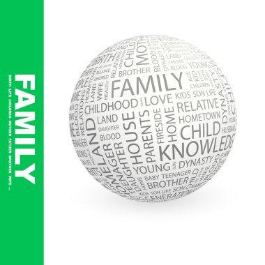 FAMILY. Globe with different association terms. clipart