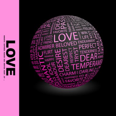 LOVE. Globe with different association terms. clipart