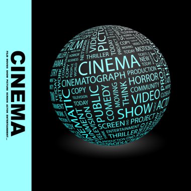 CINEMA. Globe with different association terms. clipart