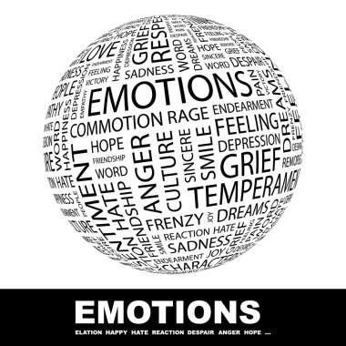 EMOTIONS. Globe with different association terms. clipart