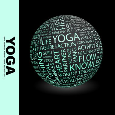 YOGA. Globe with different association terms. clipart