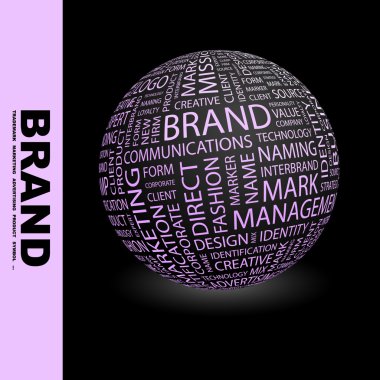 BRAND. Globe with different association terms. clipart