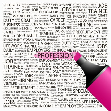 PROFESSION. Highlighter over background with different association terms. clipart