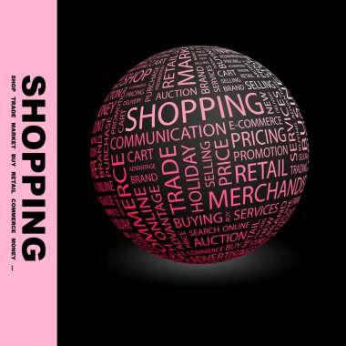 SHOPPING. Globe with different association terms. clipart