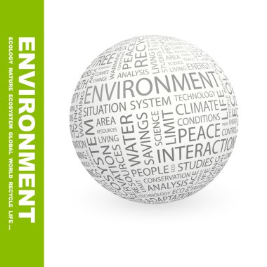 ENVIRONMENT. Word collage. Globe with different association terms. clipart