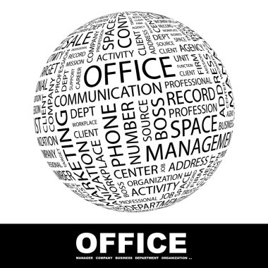 OFFICE. Globe with different association terms. clipart