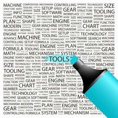 TOOLS. Highlighter over background with different association terms. clipart