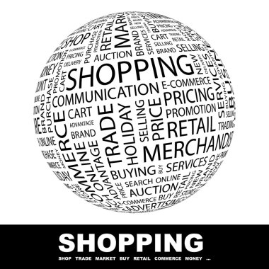 SHOPPING. Globe with different association terms. clipart