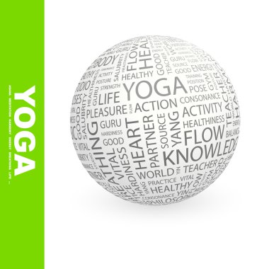 YOGA. Globe with different association terms. clipart