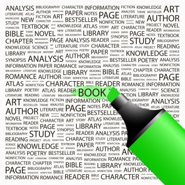 BOOK. Highlighter over background with different association terms. clipart