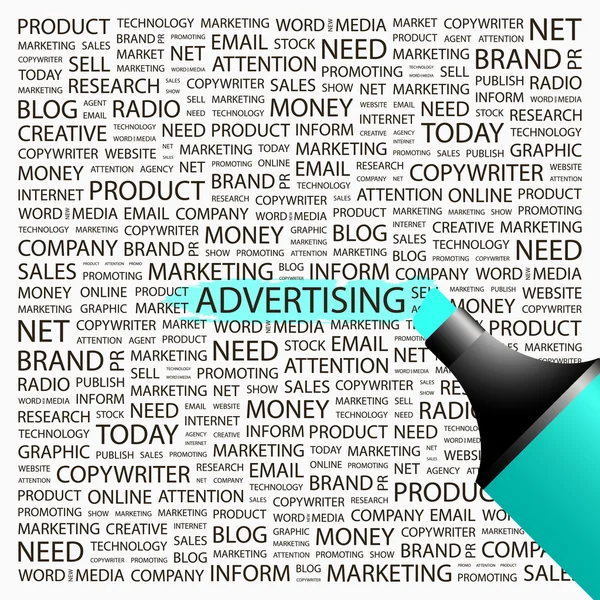 Διαφήμιση. εργαλείο επισήμανσης, πέρα από το υπόβαθρο με διαφορετική Ένωση όρους. — Διανυσματικό Αρχείο