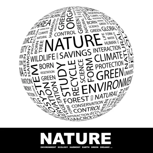 La nature. Globe avec différents termes d'association . — Image vectorielle