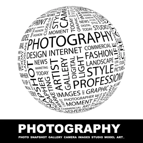 PHOTOGRAPHIE. Globe avec différents termes d'association . — Image vectorielle
