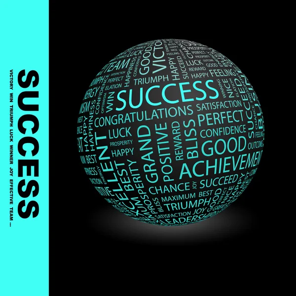 Le succès. Globe avec différents termes d'association . — Image vectorielle