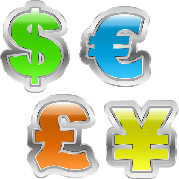 Conjunto de ícones de vetor dólar, euro, iene e libra . — Vetor de Stock