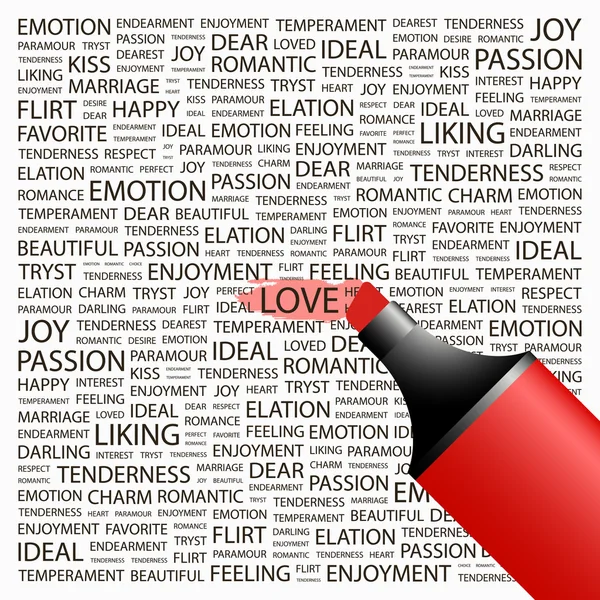L'amore. Evidenziare su sfondo con diversi termini di associazione . — Vettoriale Stock