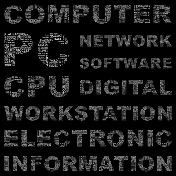 Computer. Wortcollage auf schwarzem Hintergrund. — Stockvektor