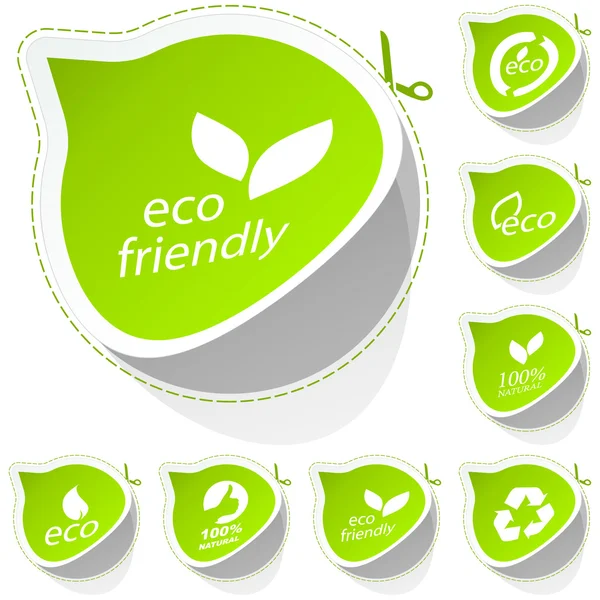 Set of eco friendly, natural and organic stickers. — Stock Vector