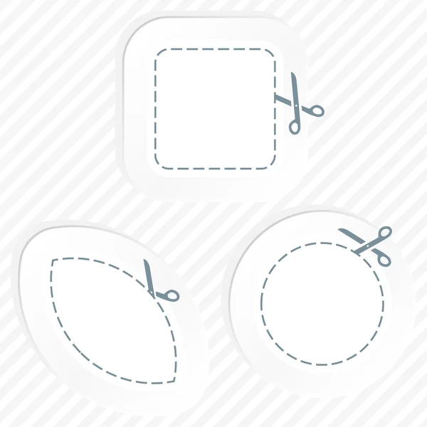 Tijeras vectoriales con líneas de corte plantillas para elegir forma . — Vector de stock