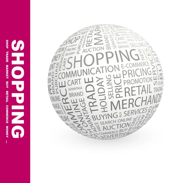 Je fais du shopping. Globe avec différents termes d'association . — Image vectorielle