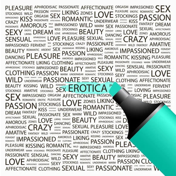 EROTICA. Highlighter over background with different association terms. — Stock Vector