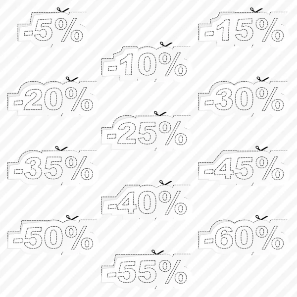 Korting sticker sjablonen met verschillende percentages — Stockvector