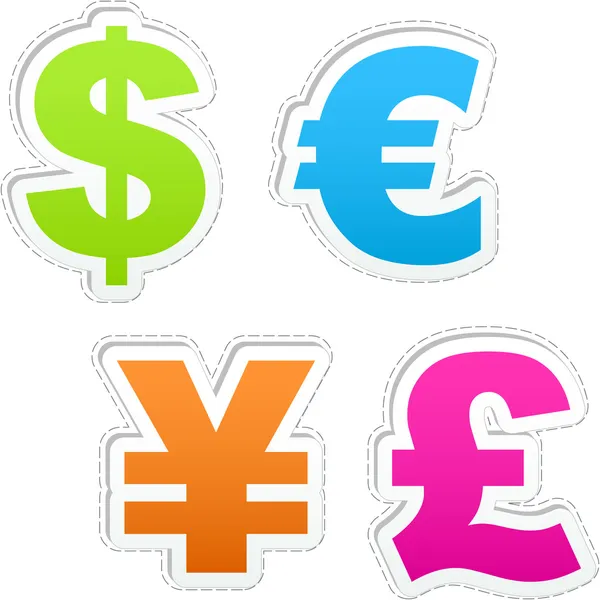 Dollár, euró, Jen és font jel vektor. — Stock Vector
