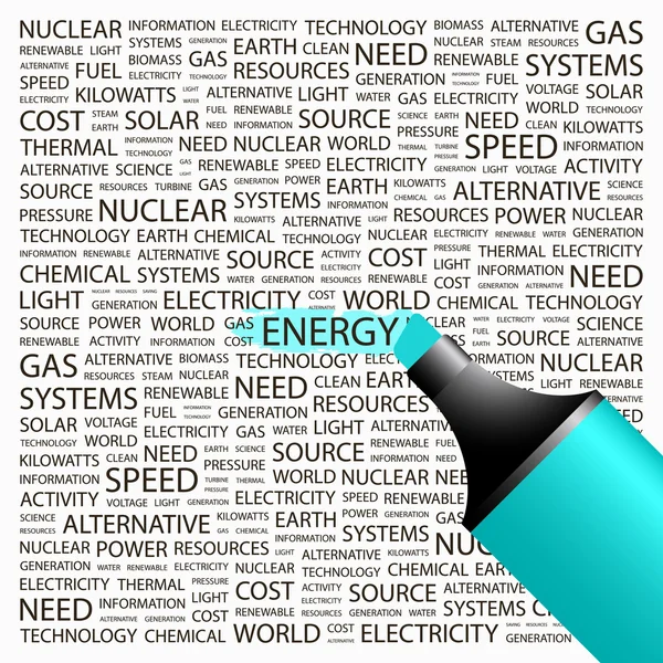 Energii. wyróżnienie na tle różne stowarzyszenia warunki. — Wektor stockowy