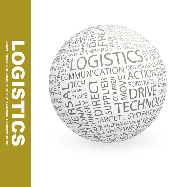 Logistik. Globus mit unterschiedlichen Assoziationsbedingungen. — Stockvektor